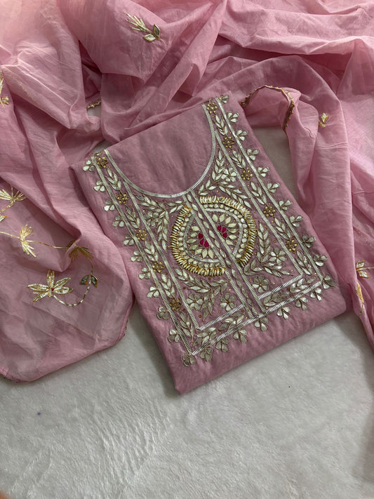 Pink Chanderi kurta with gota patti work