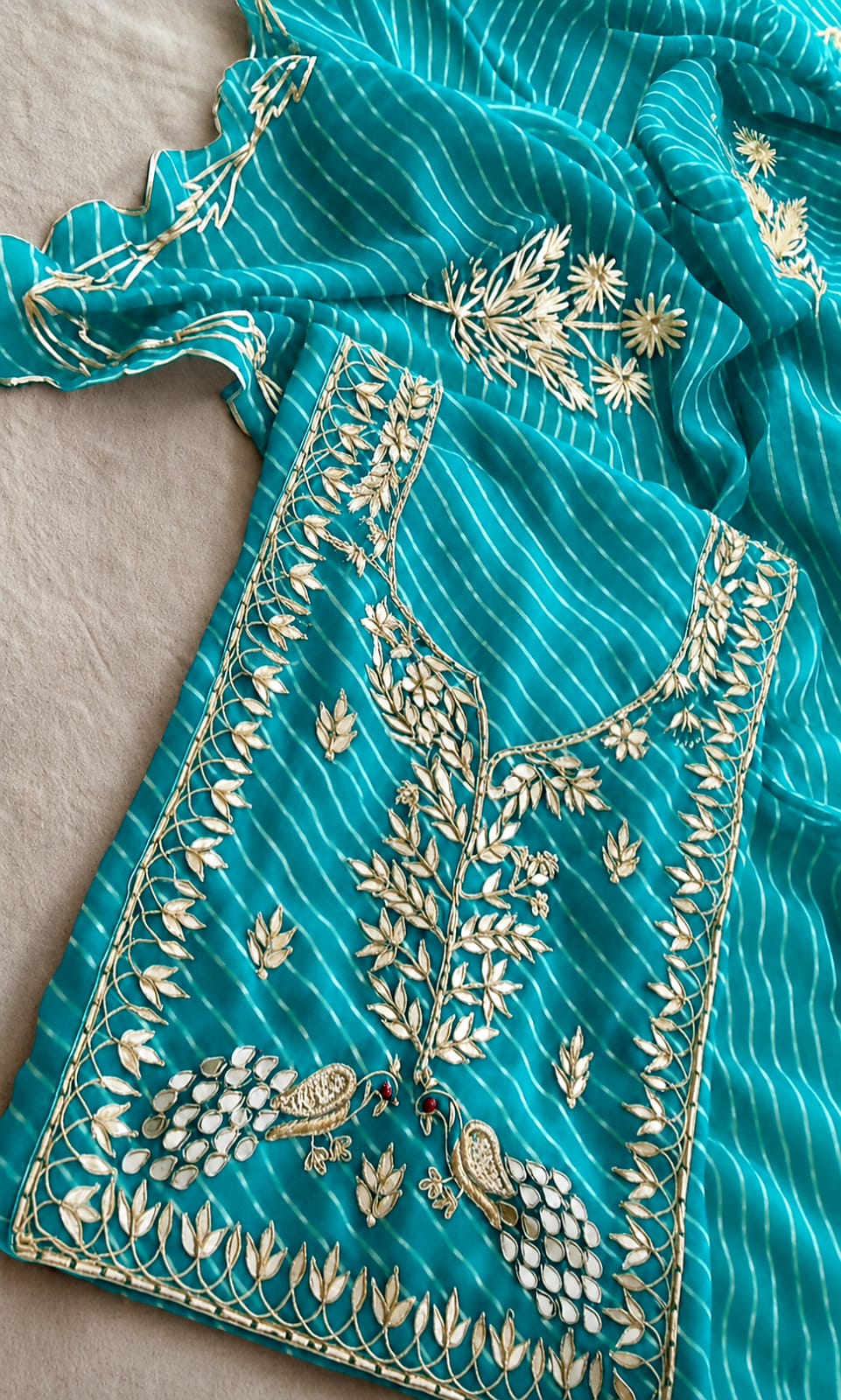 Georgette heavy jardoz work kurti with Georgette gotta work dupatta