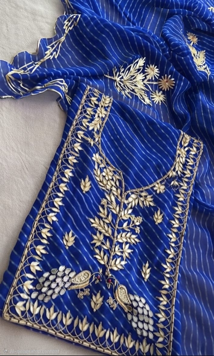 Georgette heavy jardoz work kurti with Georgette gotta work dupatta