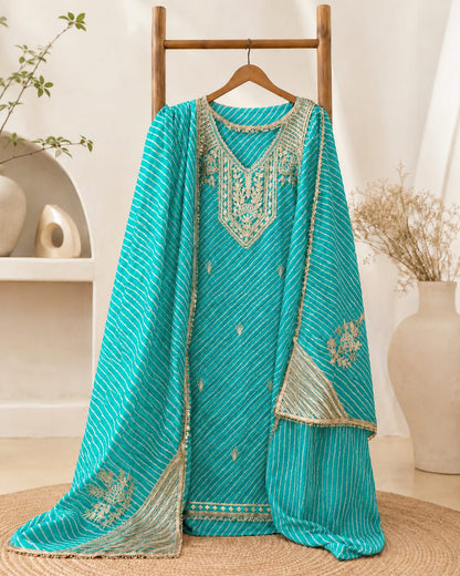 Georgette heavy gotta work kurti with Georgette gotta work dupatta set