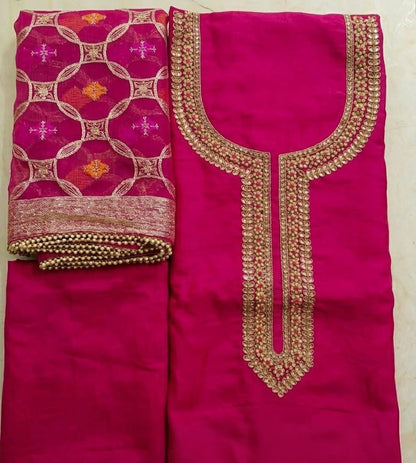 Chanderi heavy pearl gotta work kurti with banrasi silk heavy dupatta and bottom