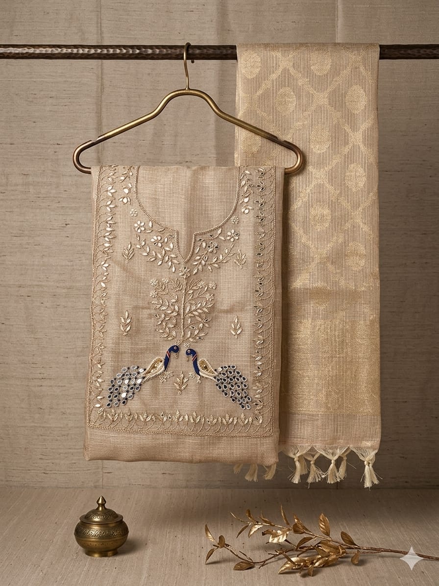 Banarasi silk heavy Jardoz work kurta with banarasi duppata set