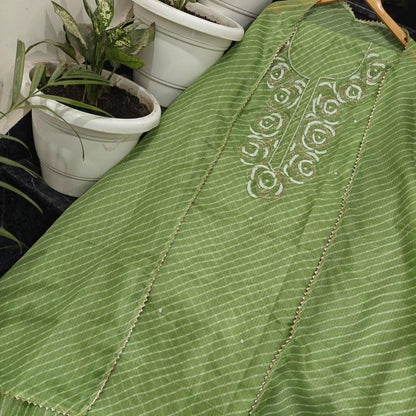 Kota Lehariya Pearl Work Kurta with Kota Silk Dupatta