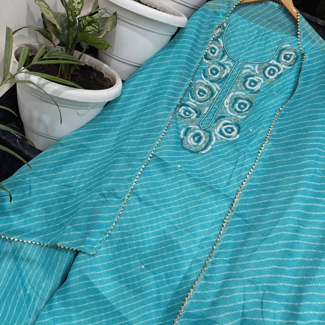 Kota Lehariya Pearl Work Kurta with Kota Silk Dupatta