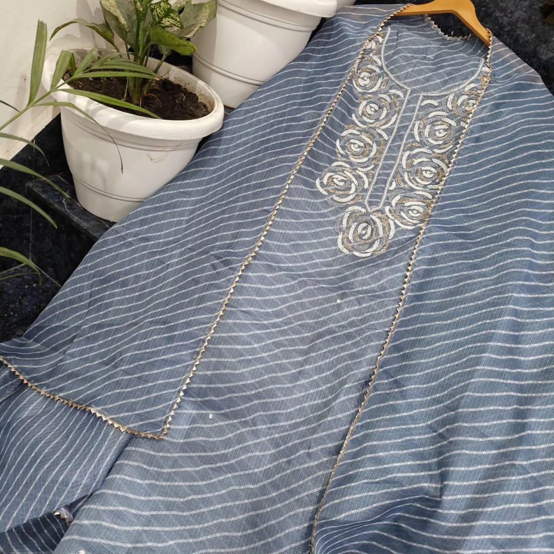 Kota Lehariya Pearl Work Kurta with Kota Silk Dupatta