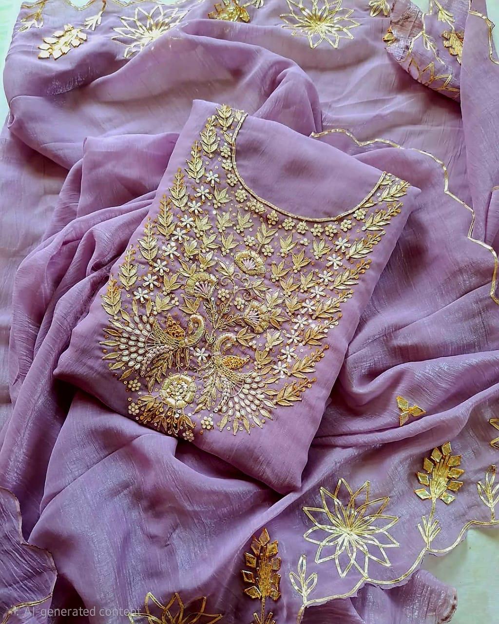 Pure crush tissue new fabric jardoz work kurta with crepe crush gotta cut work dupatta
