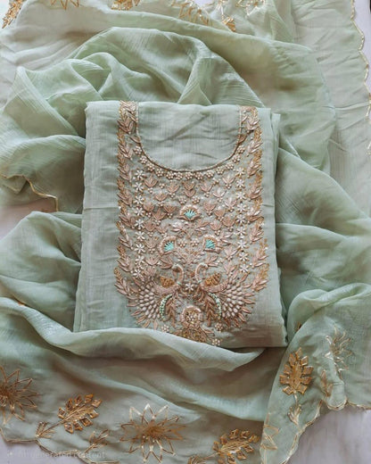 Pure crush tissue new fabric jardoz work kurta with crepe crush gotta cut work dupatta