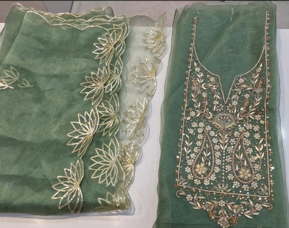 Organza heavy jardoz work kurti with organeza heavy gotta work duppata set
