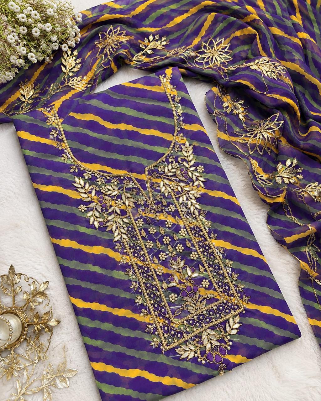 Pure Georgette heavy Zardogi work kurta and with Georgette heavy Zardogi dupatta