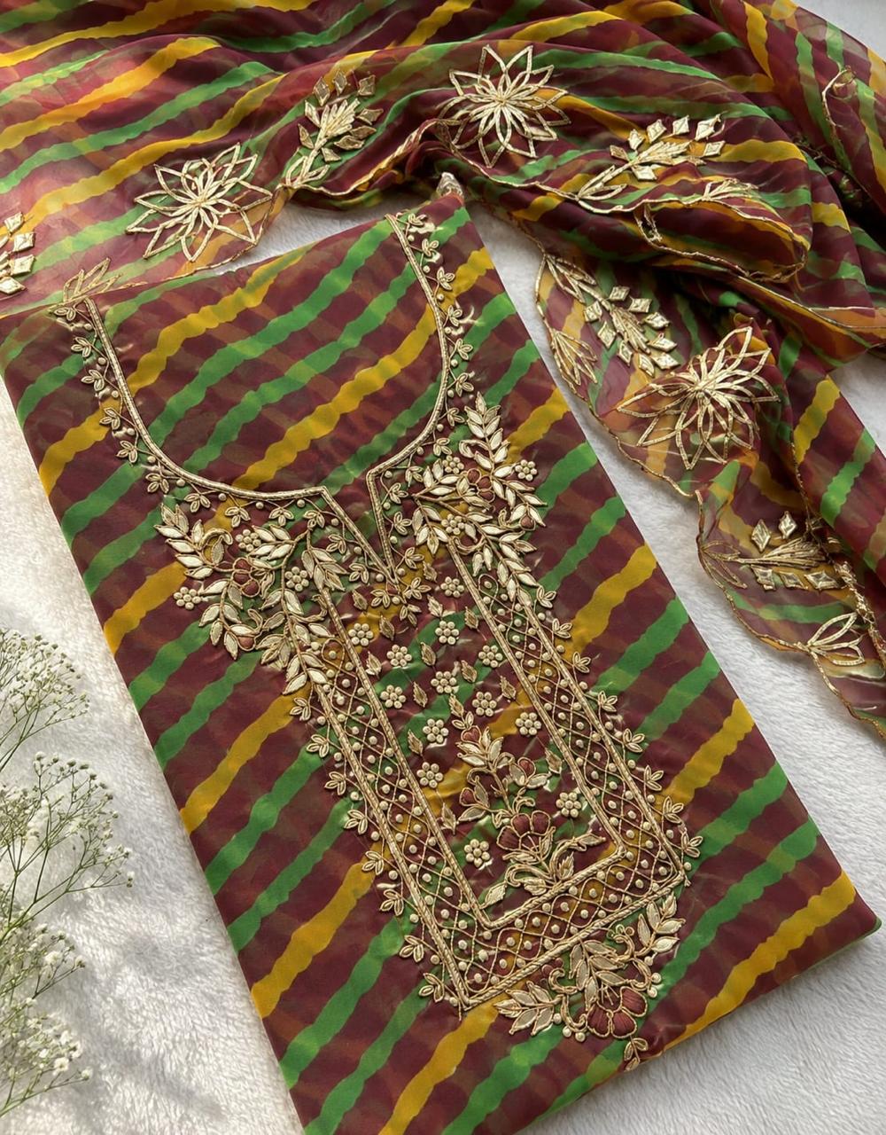 Pure Georgette heavy Zardogi work kurta and with Georgette heavy Zardogi dupatta