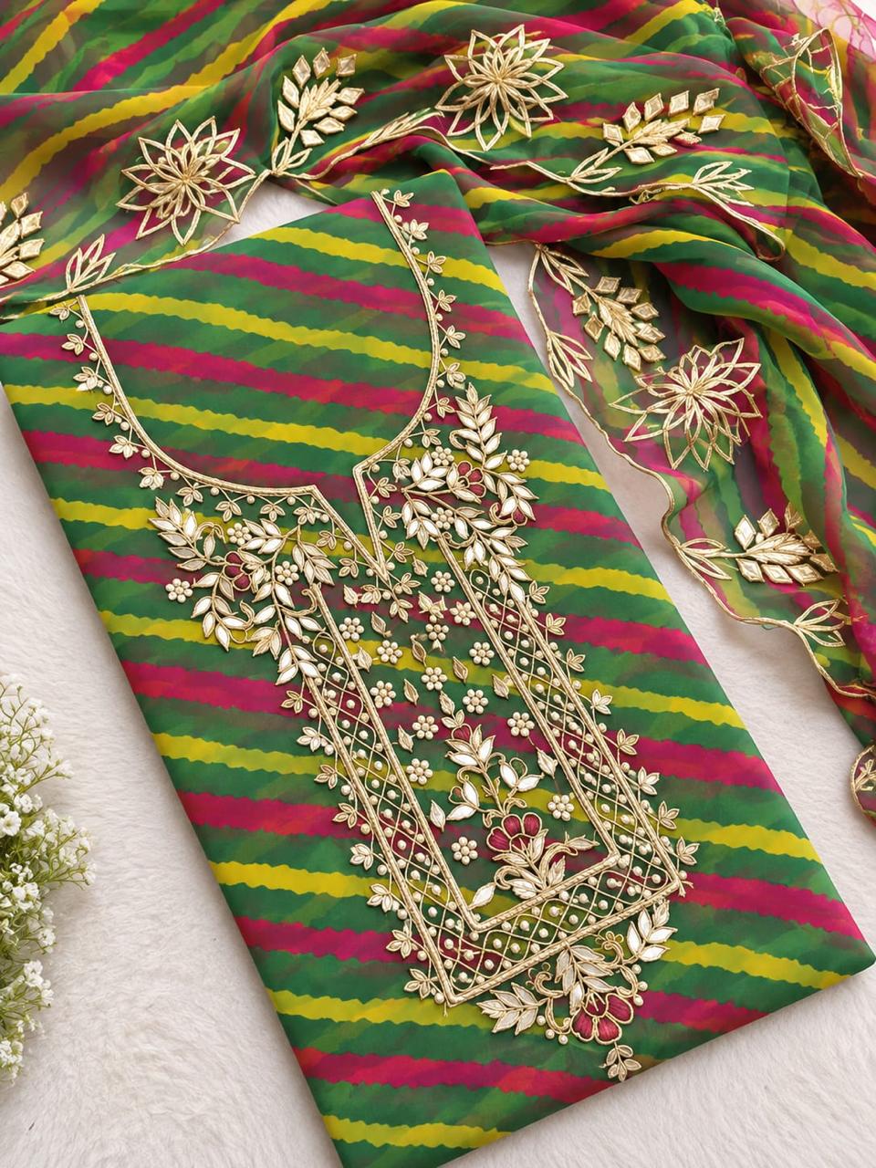 Pure Georgette heavy Zardogi work kurta and with Georgette heavy Zardogi dupatta