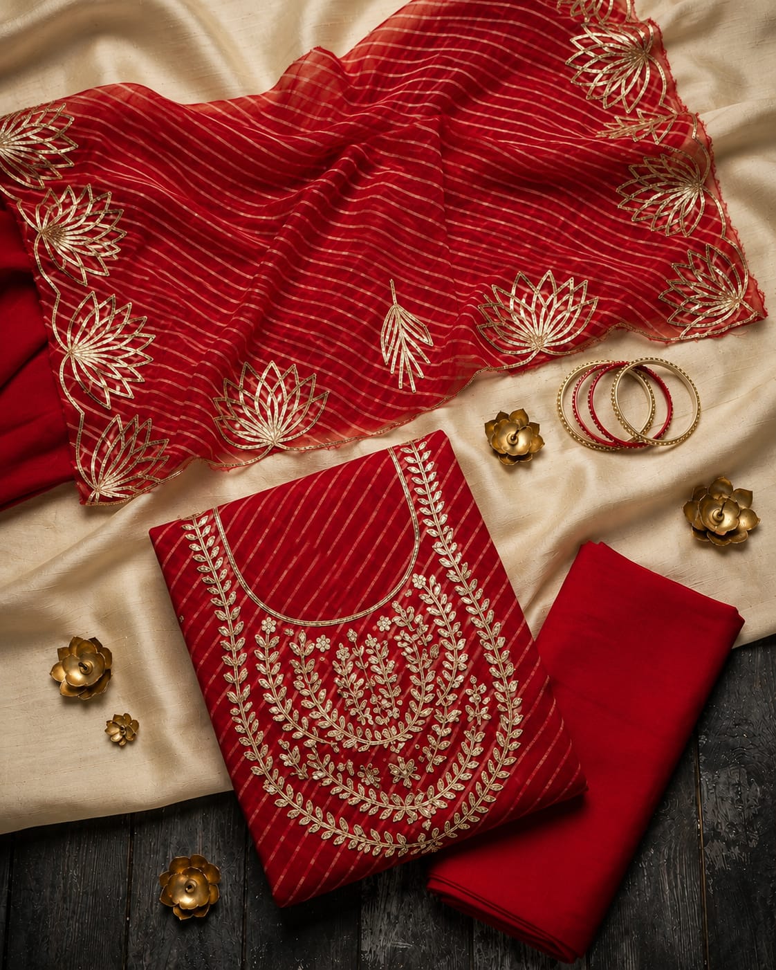 Georgette heavy gotta work kurta with Georgette gotta cut work duppata and bottom