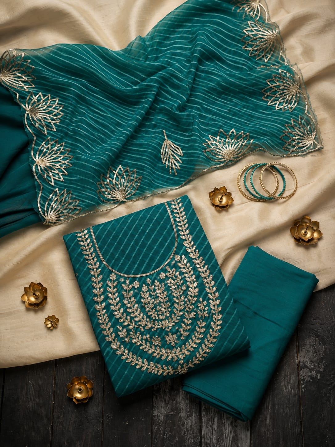 Georgette heavy gotta work kurta with Georgette gotta cut work duppata and bottom