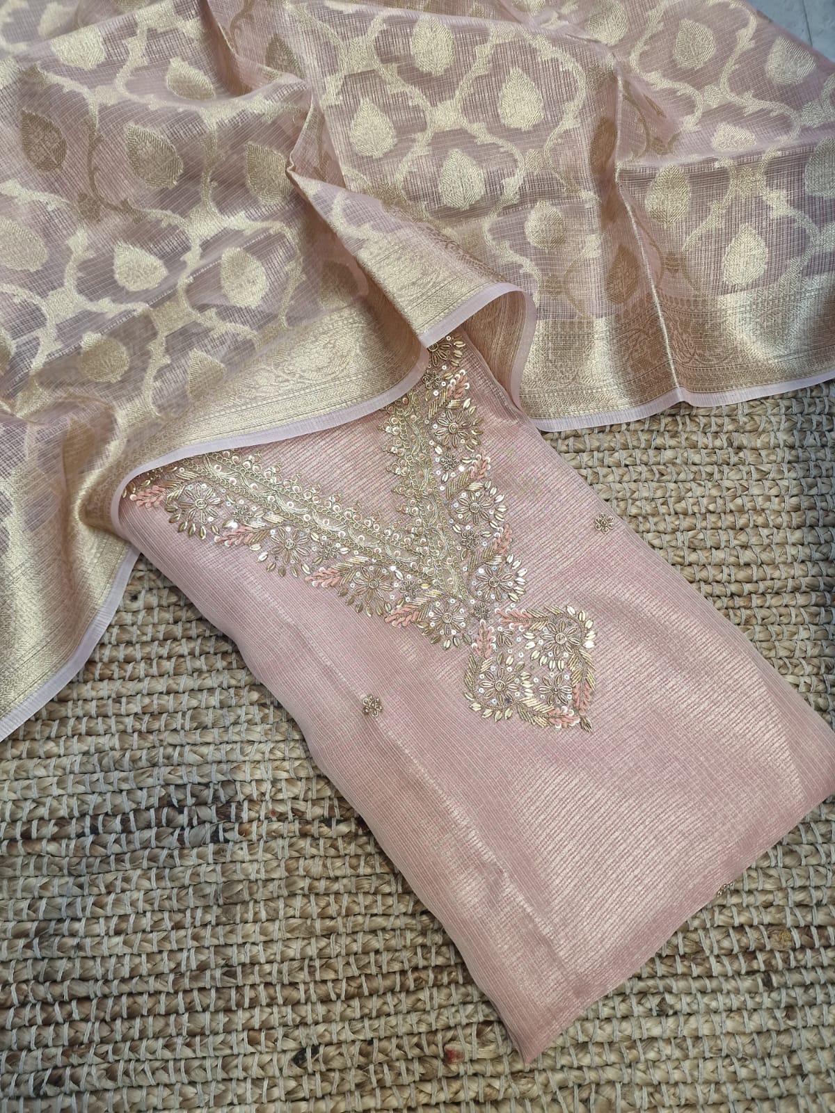 Banarasi kota silk heavy jardoz work kurta with banrasi silk kota duppata