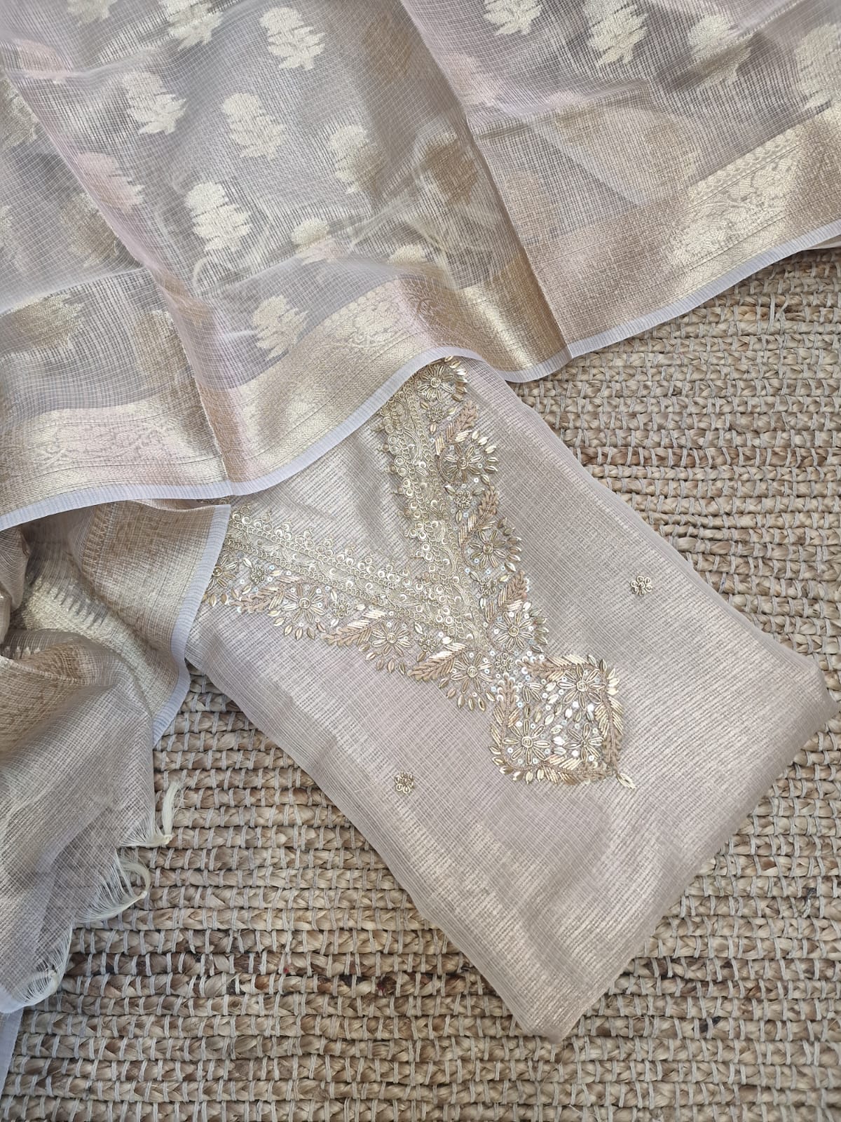Banarasi kota silk heavy jardoz work kurta with banrasi silk kota duppata