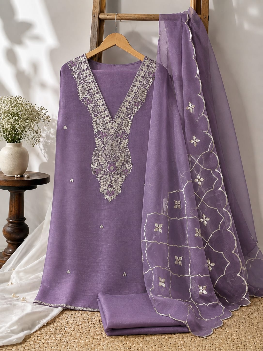 Crush tissue fabric heavy jardoz work kurta with crush tissue gotta work dupatta