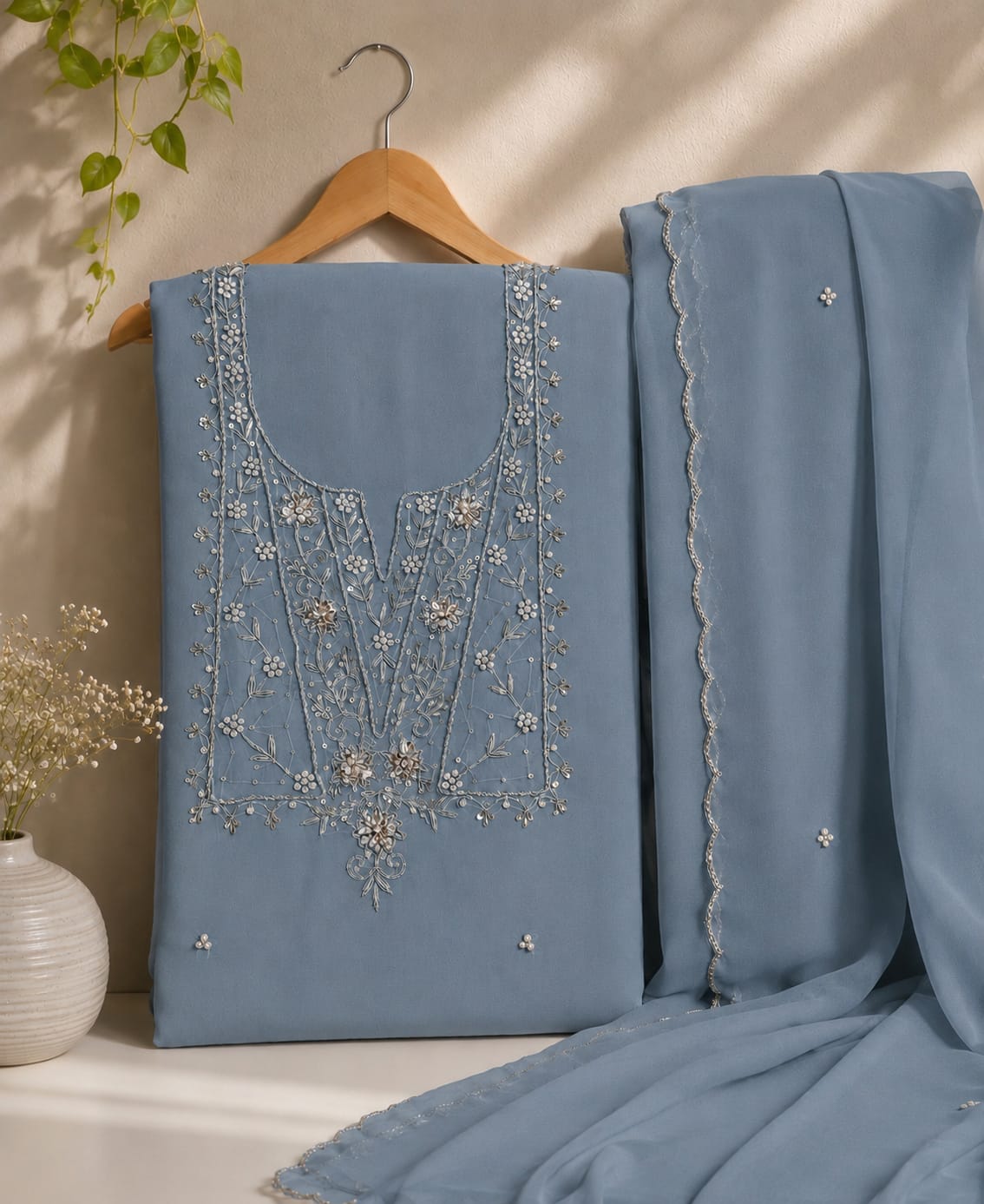 Plain soft georgette fabric jardoz work kurti with Georgette fabric jardoz work cut work dupatta