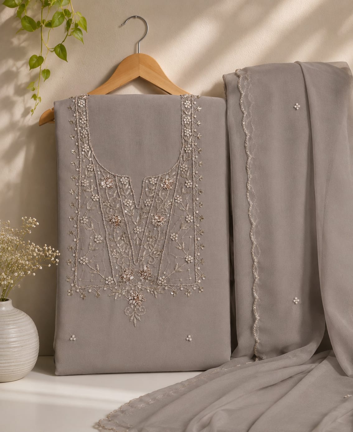 Plain soft georgette fabric jardoz work kurti with Georgette fabric jardoz work cut work dupatta