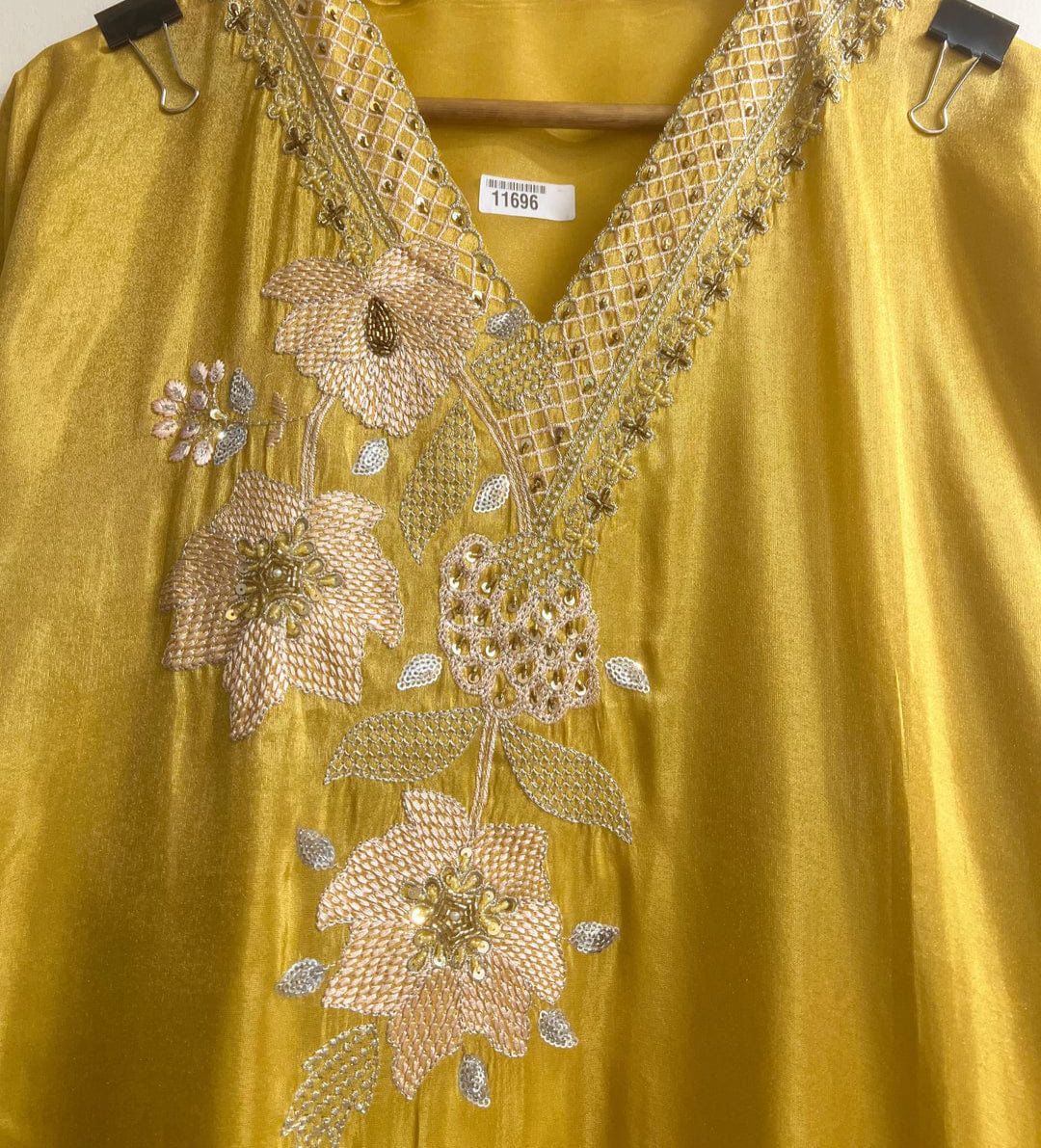 Yellow Tissue Shimmer Silk Semi Stitched Hand Embroidered -Set Of 3-