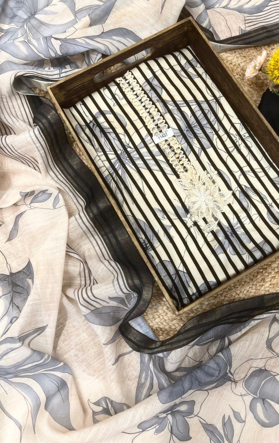 Linen printed Unstitched hand embroidered