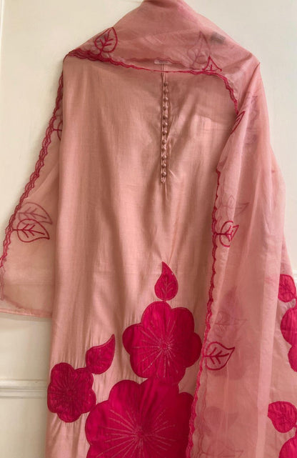 Peach Modal Silk Embroidered Unstitched 3-Piece Suit