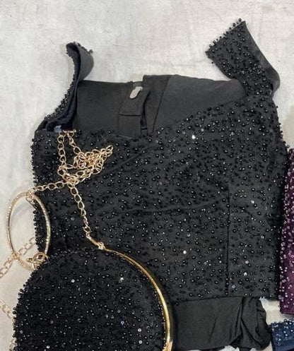 Crepe Saree designer blouse with sling bag complimentary