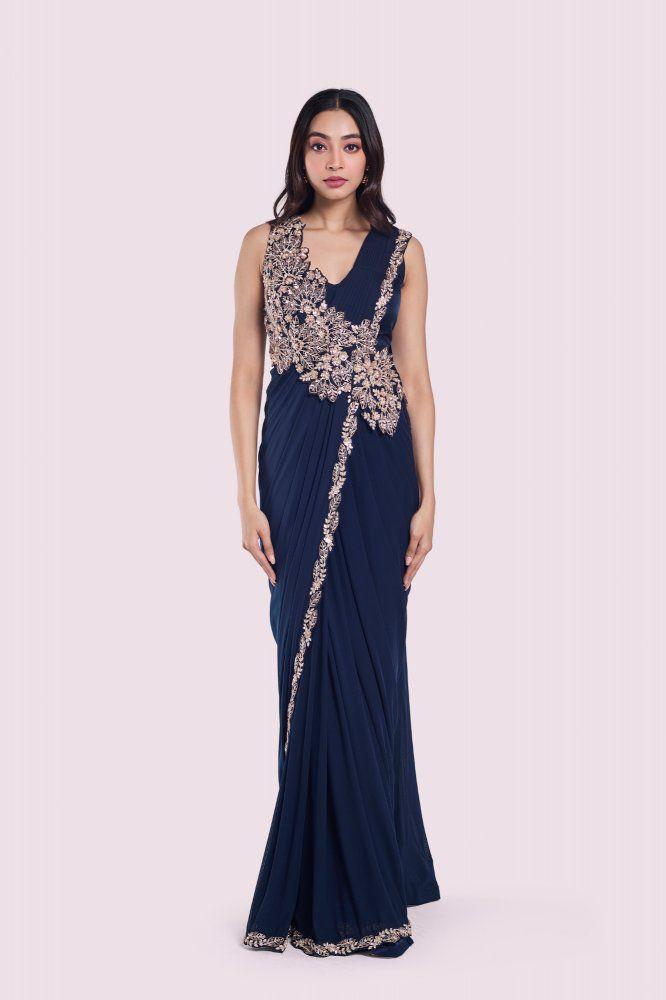 Yellow Ready-to-Wear Embroidery Cording Work Saree