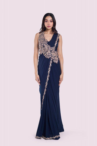 Yellow Ready-to-Wear Embroidery Cording Work Saree