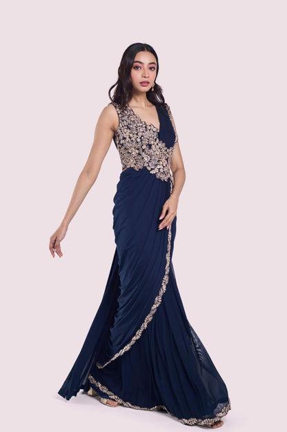 Yellow Ready-to-Wear Embroidery Cording Work Saree