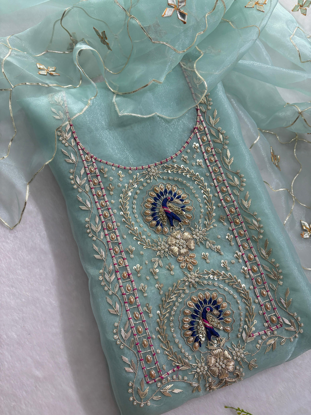 Organza Peacock unstitched set