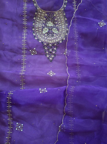 Organza handwork unstitched suit set