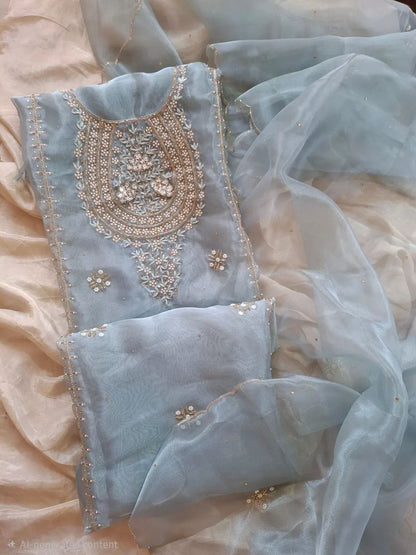 Organza handwork unstitched suit set