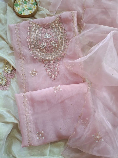 Organza handwork unstitched suit set
