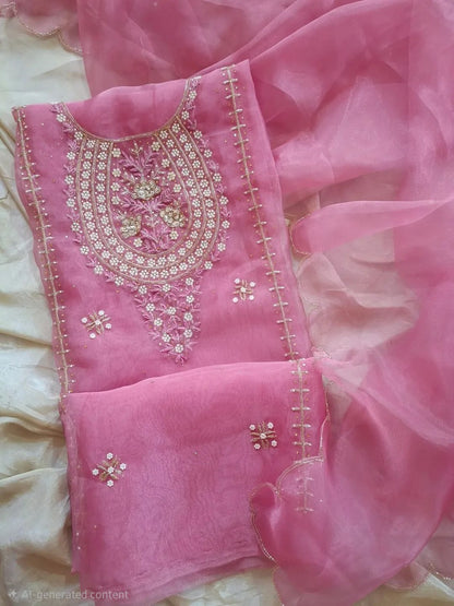 Organza handwork unstitched suit set