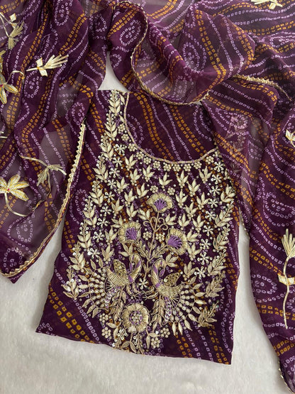 Georgette unstitched suit set with beautiful zardogi