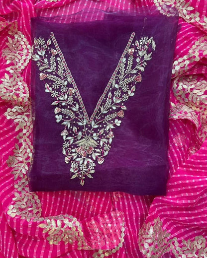 Organza zardogi handwork unstitched suit