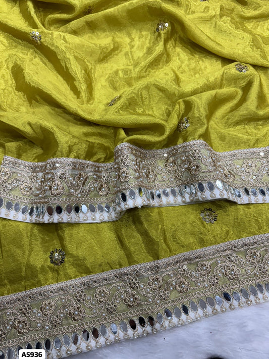 Yellow saree with Mirror work