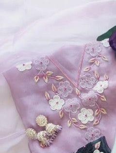 Multi organza pearl work unstitched suit set