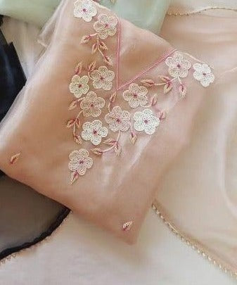 Multi organza pearl work unstitched suit set