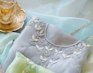 Organza pearl multi unstitched suit set