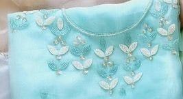 Organza pearl multi unstitched suit set