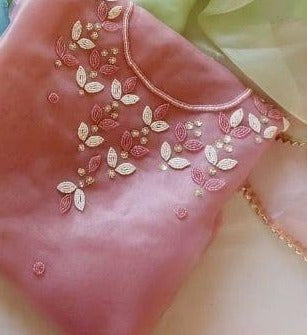 Organza pearl multi unstitched suit set
