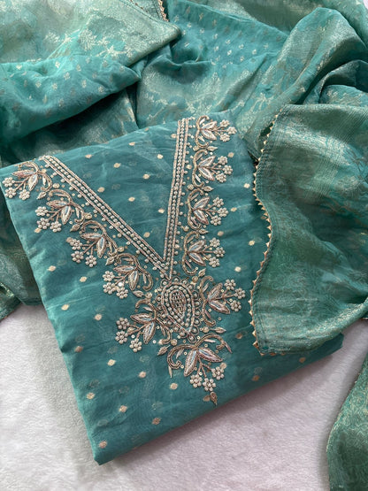 Modal shimmer handwork unstitched suit set