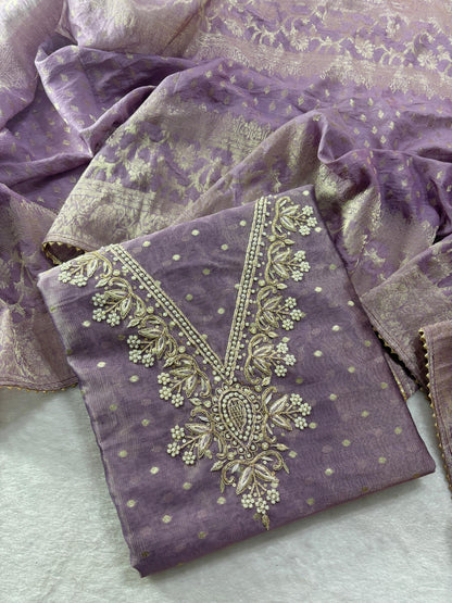 Modal shimmer handwork unstitched suit set