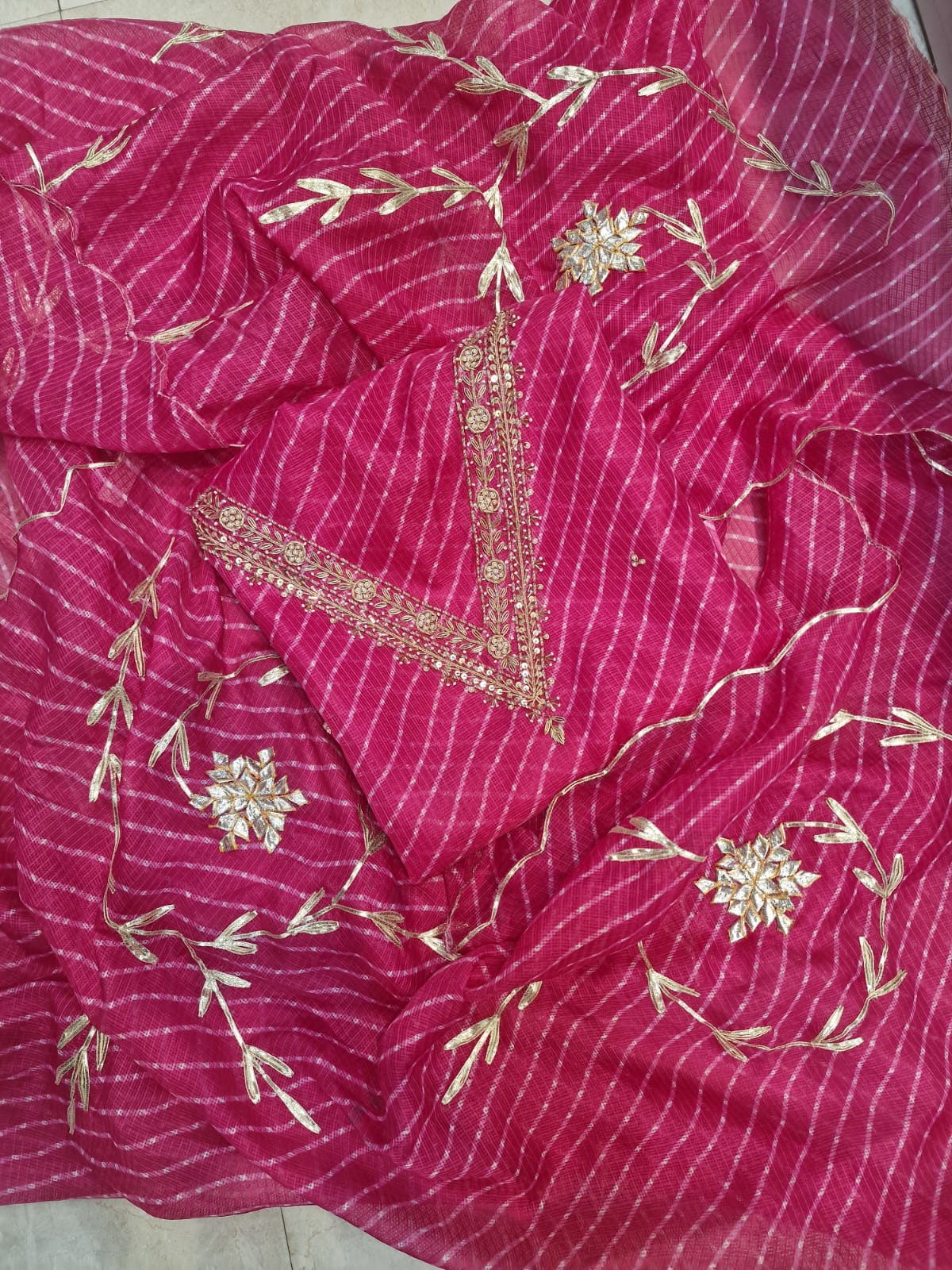 Kota silk lehariya gotta work &nbsp;kurti with kota lehariya gotta work duppata