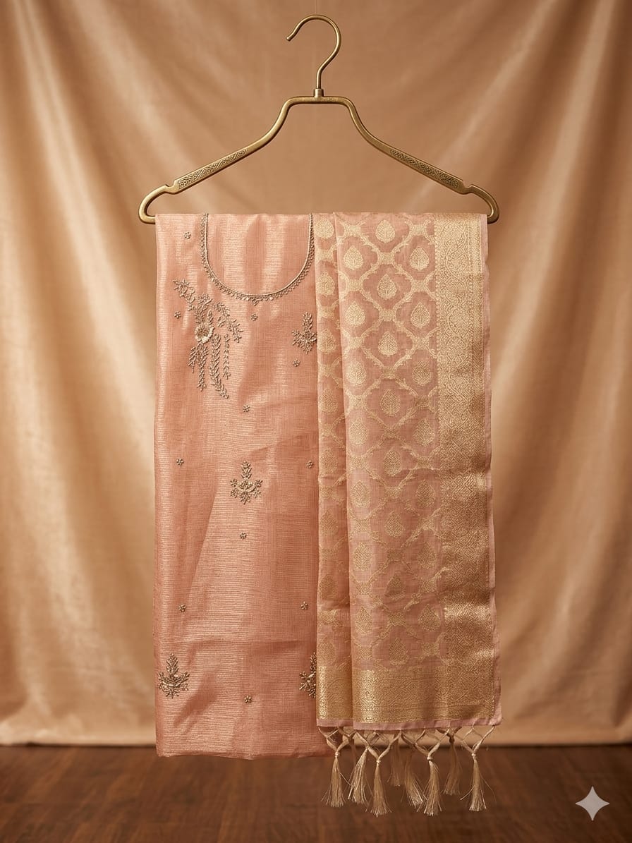 Banarasi silk heavy Jardoz work kurta with banrasi duppata set