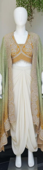 Pink Banglory Silk Embroidey Work Blouse With White Chinon Silk Dhoti