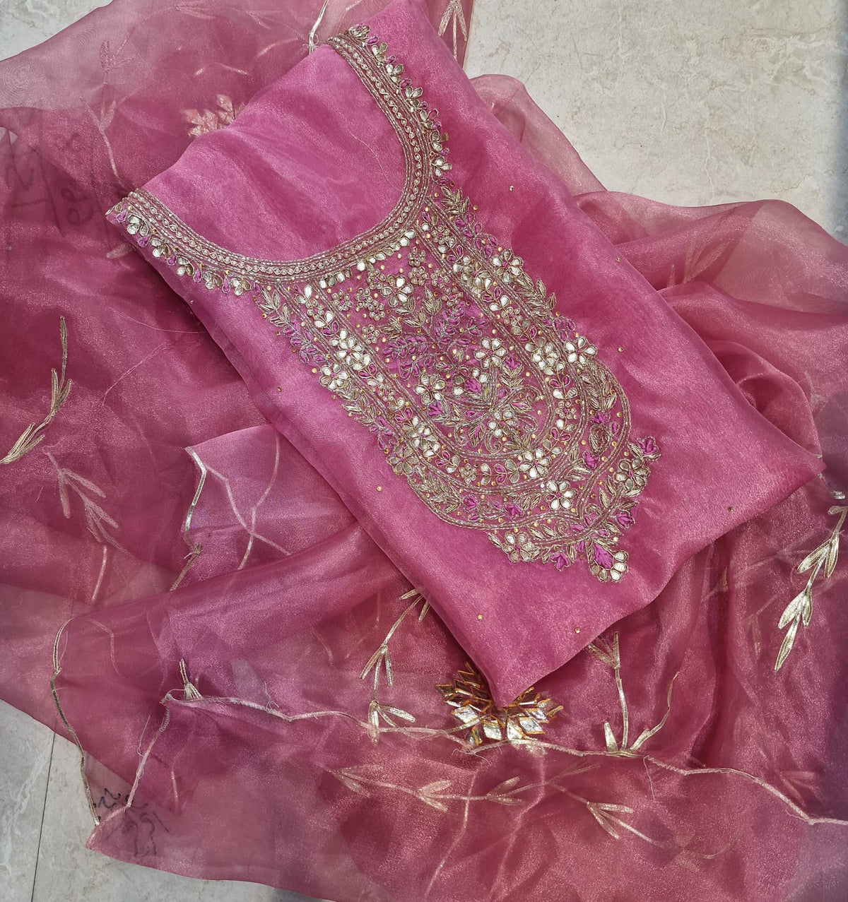 Pink Purple White Organza