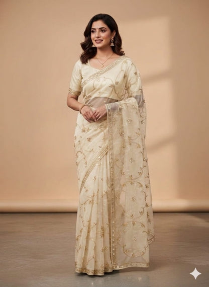 Organza saree with hand patti work
