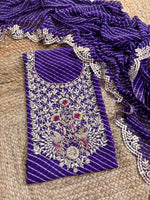 Purple Georgette handwork unstitched suit set